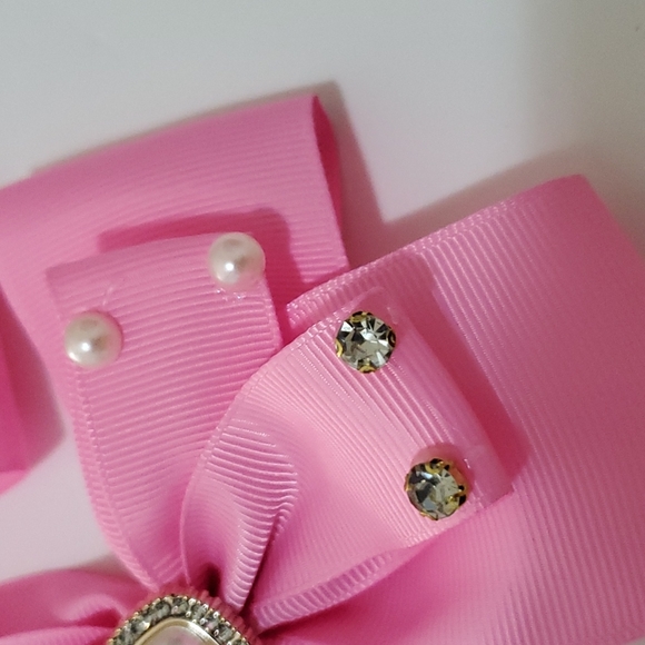 Girl Hair Bows with Pearl & Rhinestone in Pink Color - Picture 3 of 4